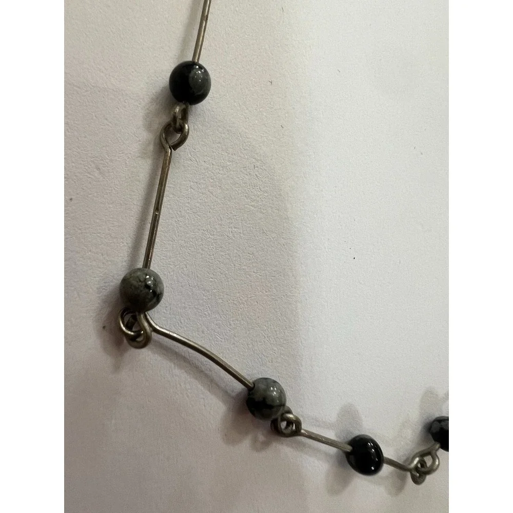 Artisan Wire Beaded Bracelet Gray‎ Black Beads Minimalist Modernist Open Airy